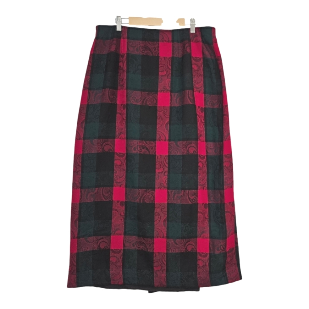 Pendleton Wool Plaid Wrap Front Skirt Red Green Christmas Preppy Academia